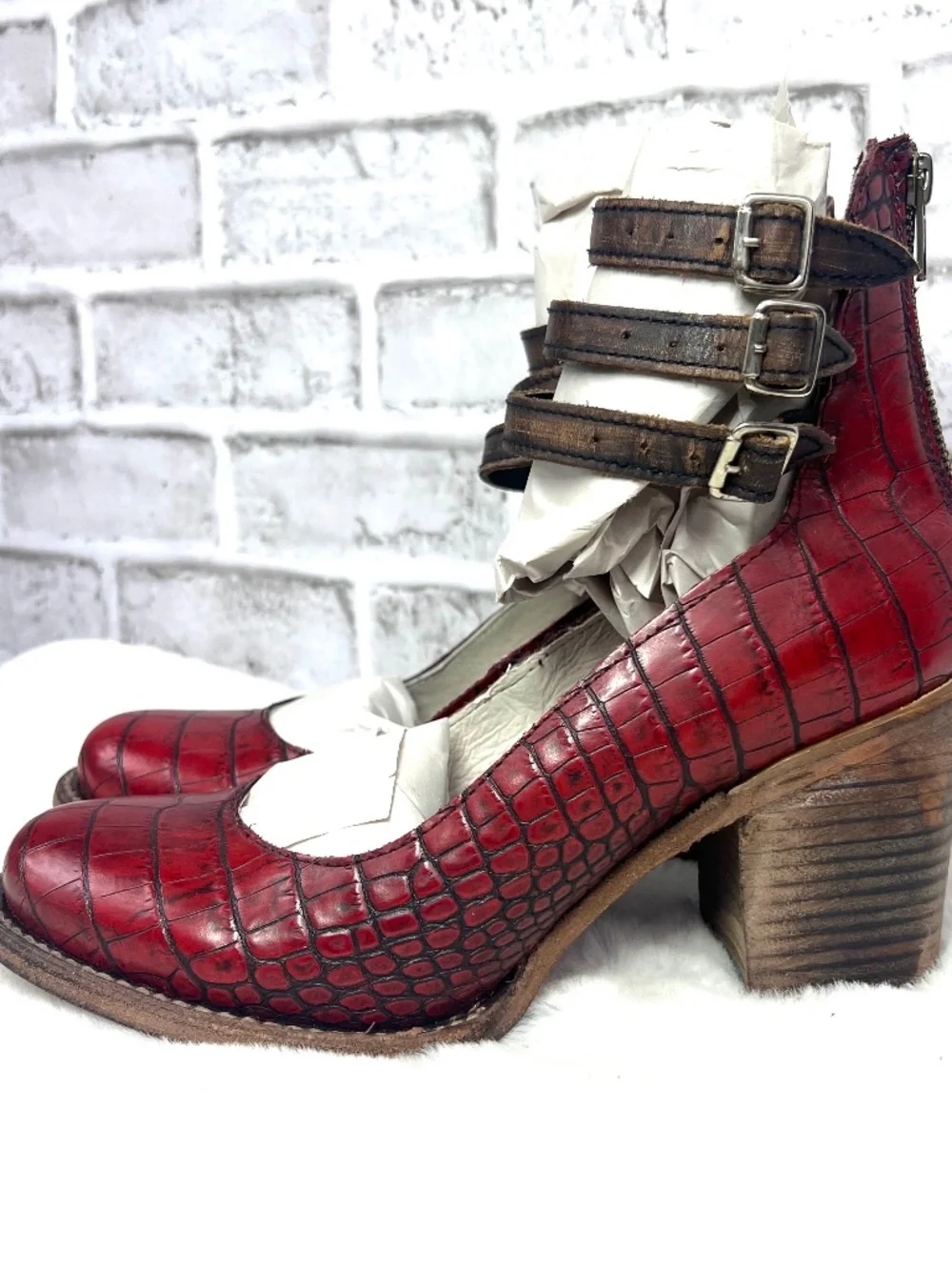 🦅BNIB🤩|•FREEBIRD BY STEVEN•| 'Randi' Red Croc Heeled Mary Jane Size 10